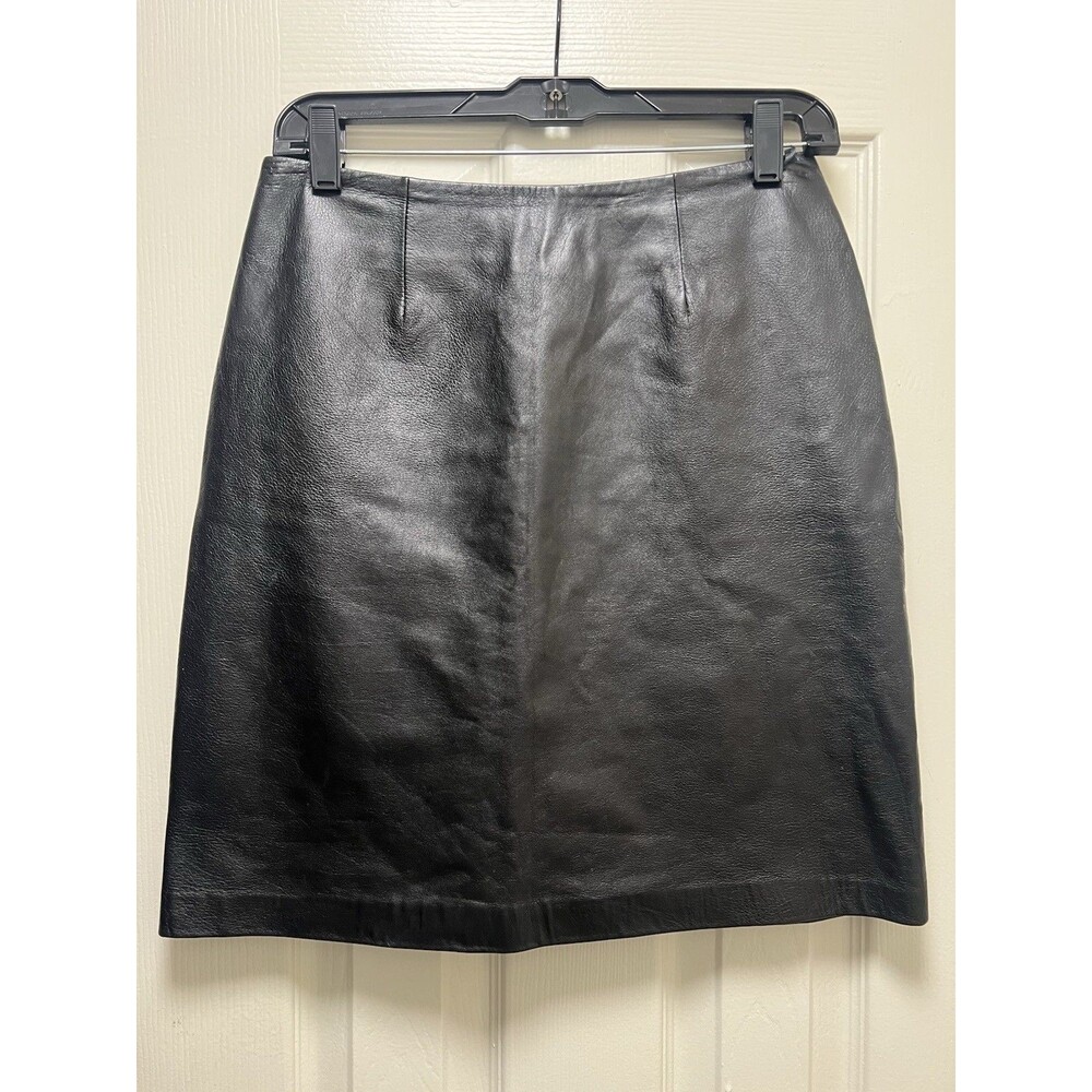 INC International Concepts Black Genuine Leather Sexy Goth Mini Skirt 26 Waist 2